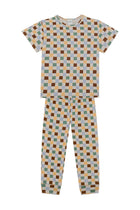 Pastel Damalar Kısa Kollu Uzun Alt Pijama Takımı