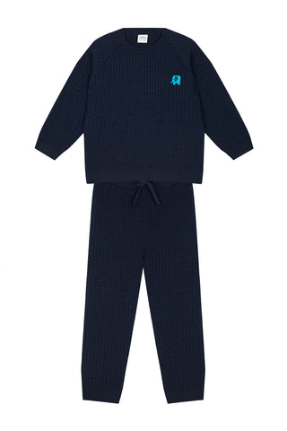 Fil Nakışlı Lacivert Balıksırtı Kazak ve Pantolon