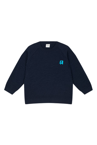 Fil Nakışlı Lacivert Balıksırtı Kazak ve Pantolon