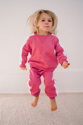 Kontrast Pembe Sweatshirt Pantolon Set