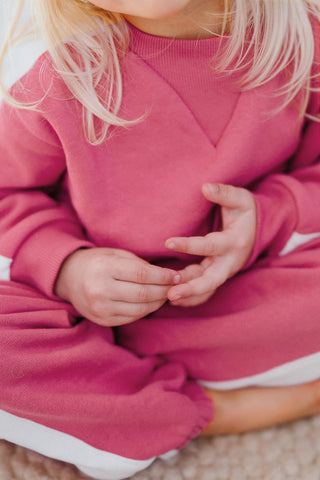 Kontrast Pembe Sweatshirt Pantolon Set