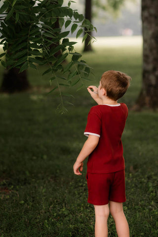Beyaz  Detaylı Kiremit Waffle Kısa Kollu Set