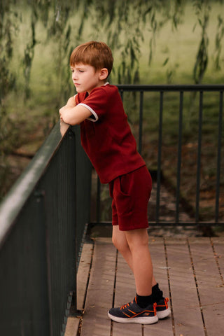 Beyaz  Detaylı Kiremit Waffle Kısa Kollu Set