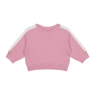 Beyaz Kontrastlı Pembe Sweatshirt ve Pantolon Set