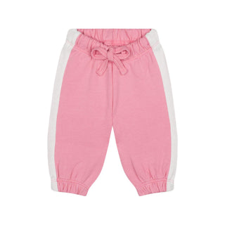 Beyaz Kontrastlı Pembe Sweatshirt ve Pantolon Set