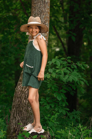 Çiçek Detaylı Yeşil Havlu Elbise