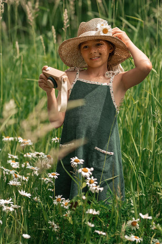 Çiçek Detaylı Yeşil Havlu Elbise