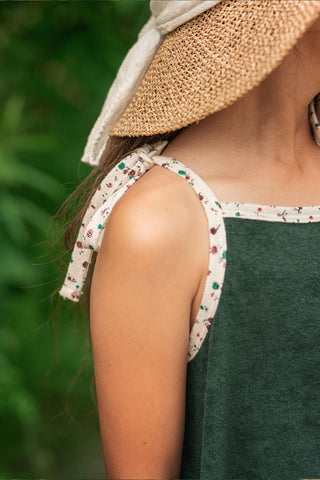 Çiçek Detaylı Yeşil Havlu Elbise