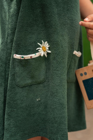 Çiçek Detaylı Yeşil Havlu Elbise