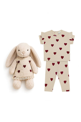 First Love Kalp T-Shirt Tayt ve Tavşan Set