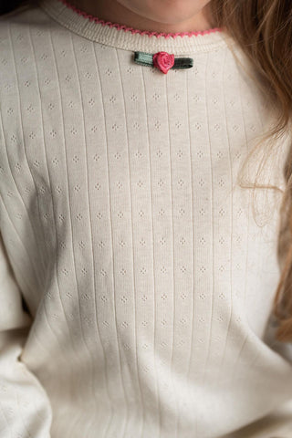 Güllü Krem Jakar Uzun Kollu Taytlı Pijama Takımı
