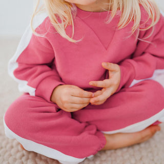 Kontrast Pembe Sweatshirt Pantolon Set