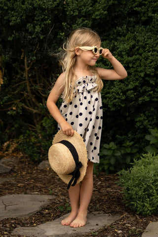 Lacivert Puantiye Fırfırlı Elbise