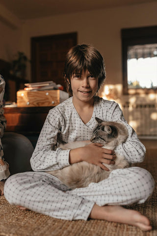 Minik Kareler Uzun Kollu Pijama Takımı