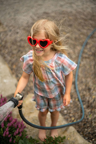 Pembe Günbatımı Kısa Kollu Bluz Şort Set