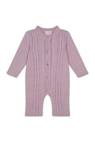 Pembe Saç Örgü Desenli Triko Tulum ve Tavşan Set